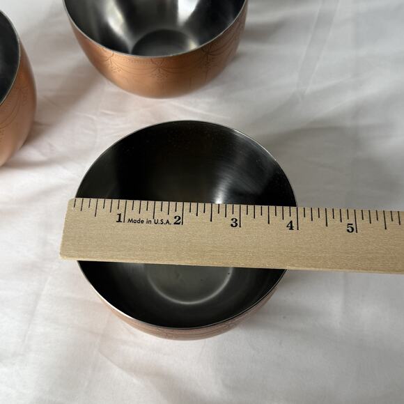 Anthropologie Copper Bowls Set 3 French Engraved Un Deux Trois Kitchen Decor - Picture 6 of 7